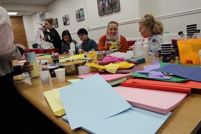 Staff and students make percussion instruments  