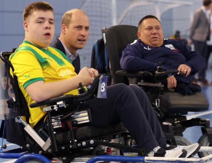 Jonnie, The Prince of Wales and Paul Hunt, The Albion Foundation Powerchair Manager, chatting 