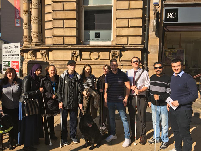 Birmingham Sight Loss Council members, QAC Staff and students and developers pose for photo together