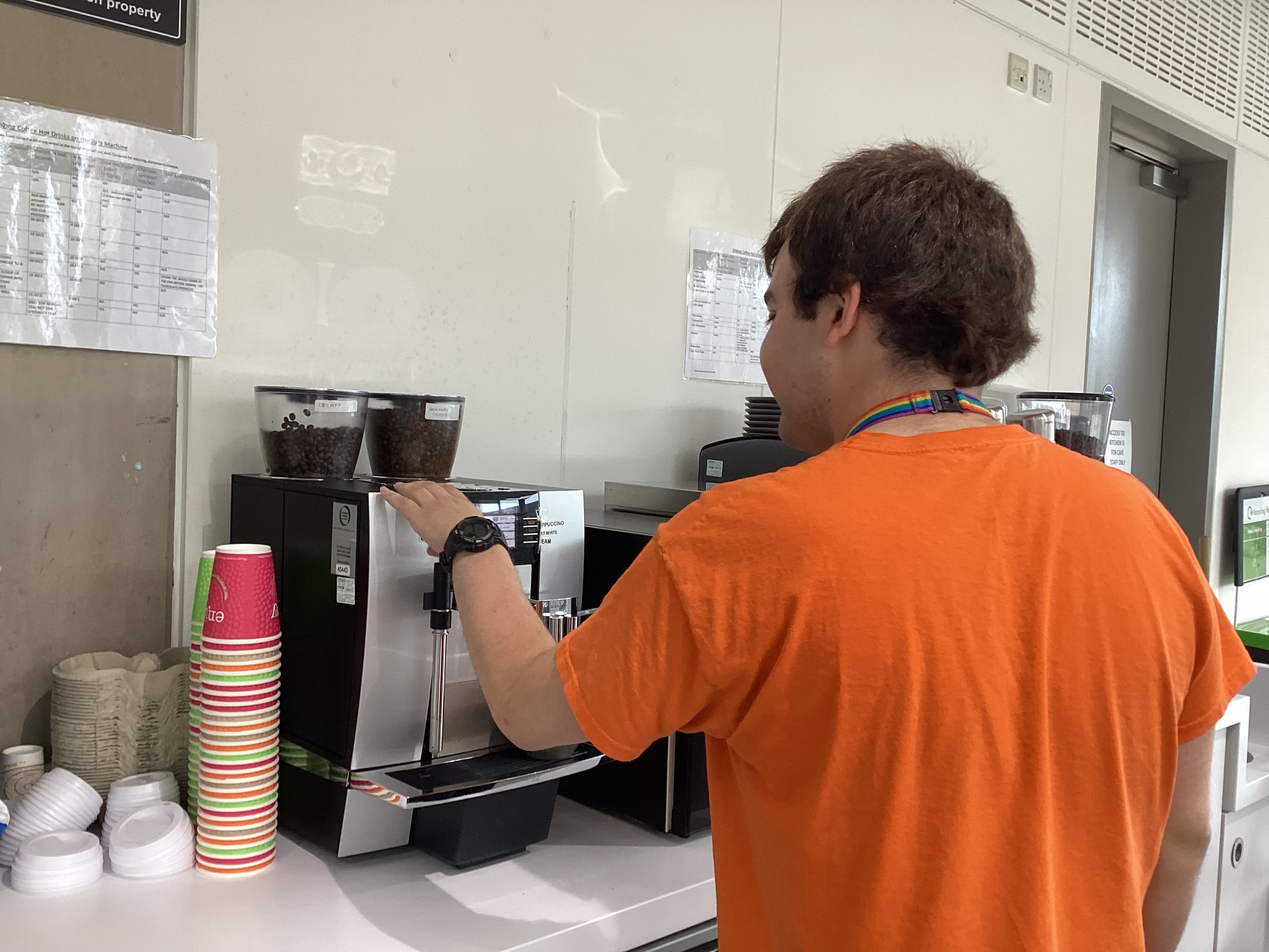 Charles using the coffee machine