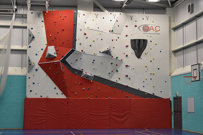 A picture showing the new climbing wall in its finished state