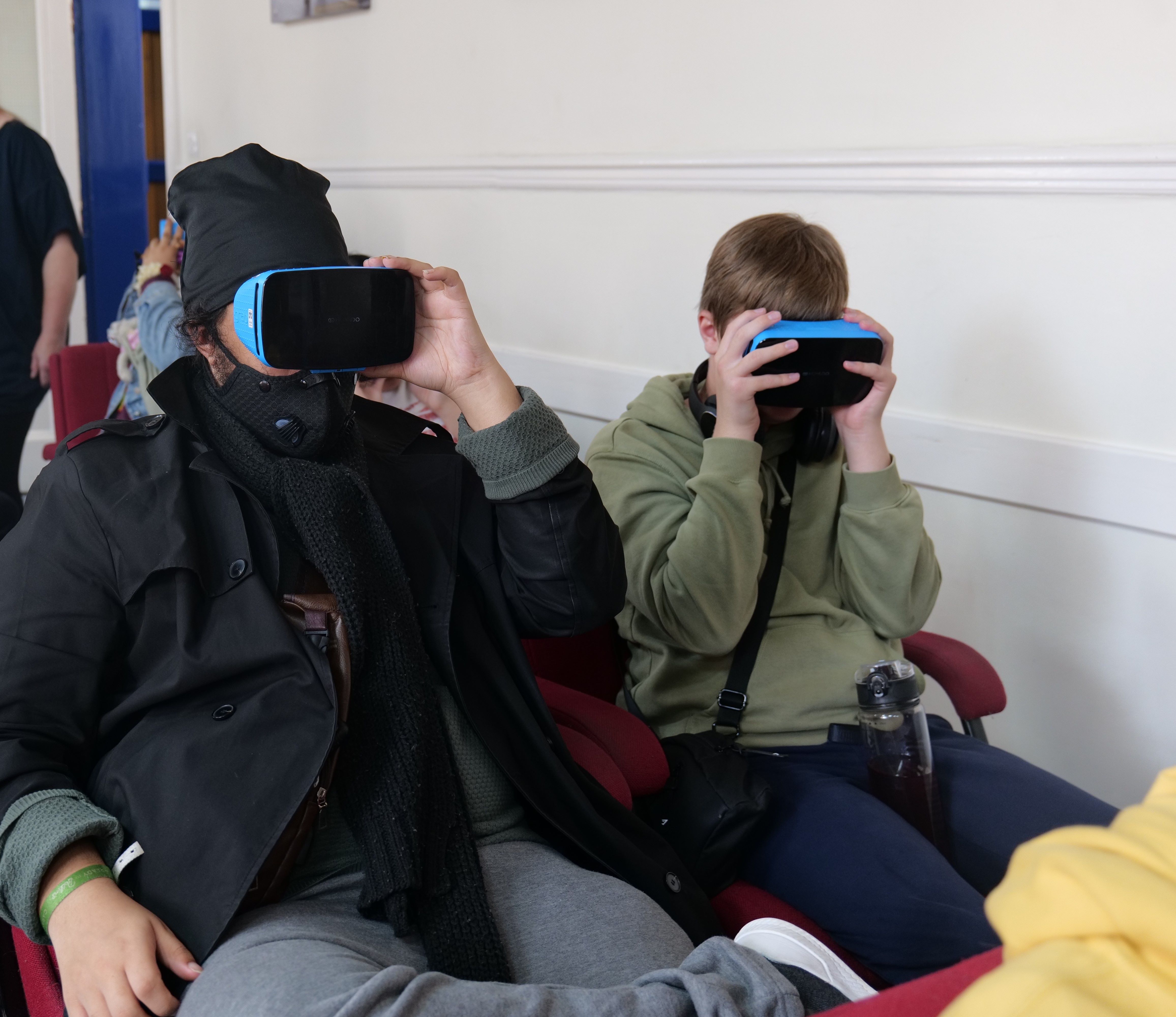 Two students using the VR equipment