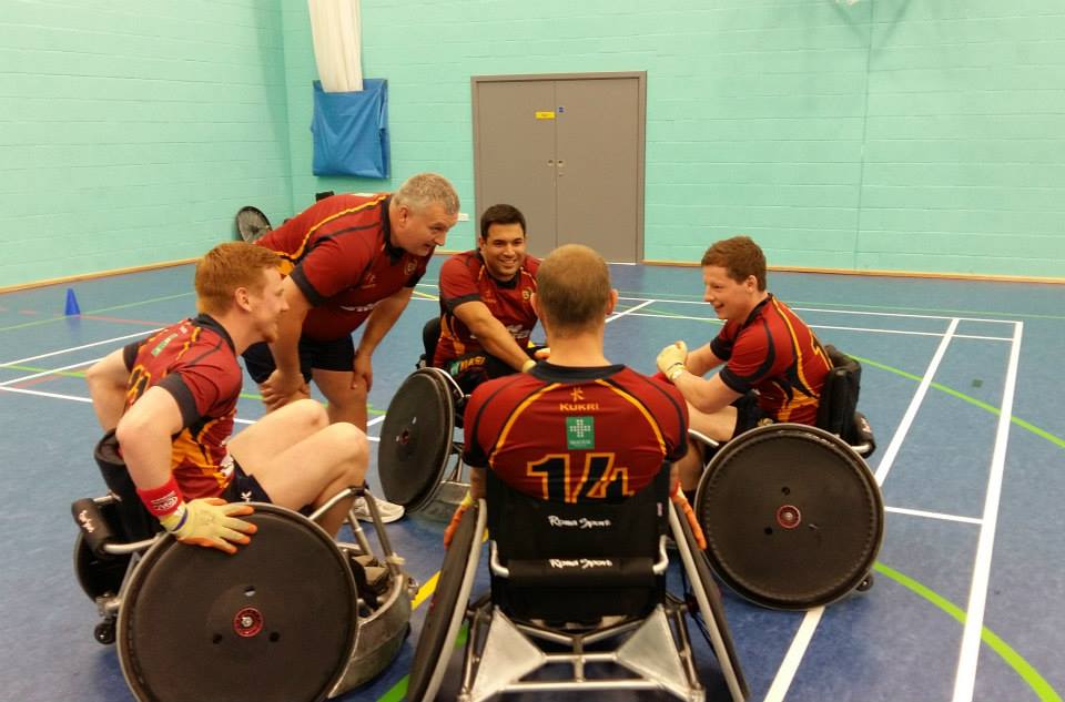 Team talk before wheelchair rugby game