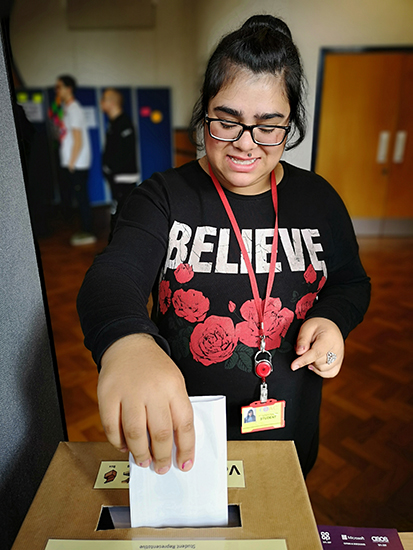 Female student casts her Student Council vote