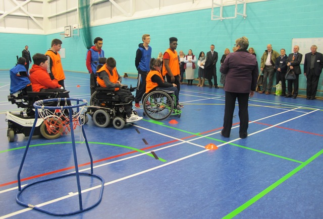 QAC students deliver a wheelchair basketball demonstration in the Bradbury Sports Hall